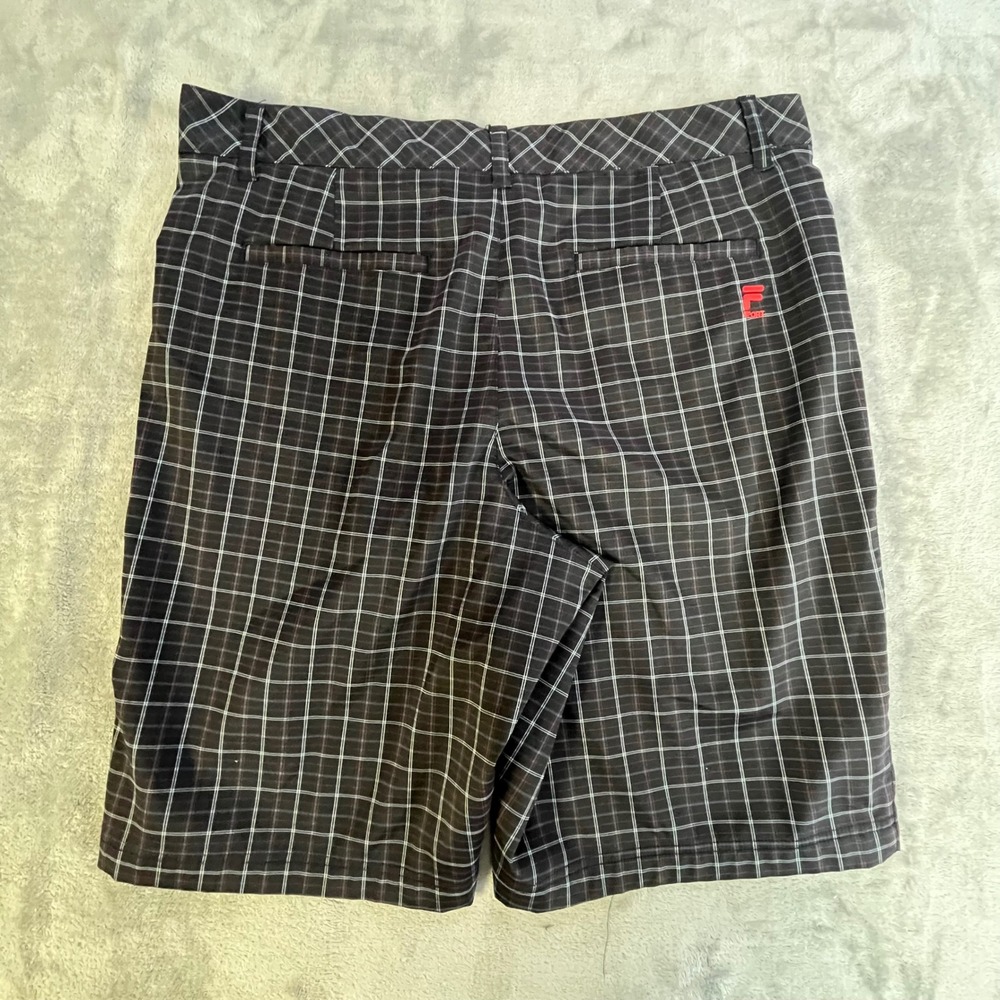 Fila Sport Golf Shorts Mens 36 Black Plaid Performance Flat Front Checked - Picture 2 of 6
